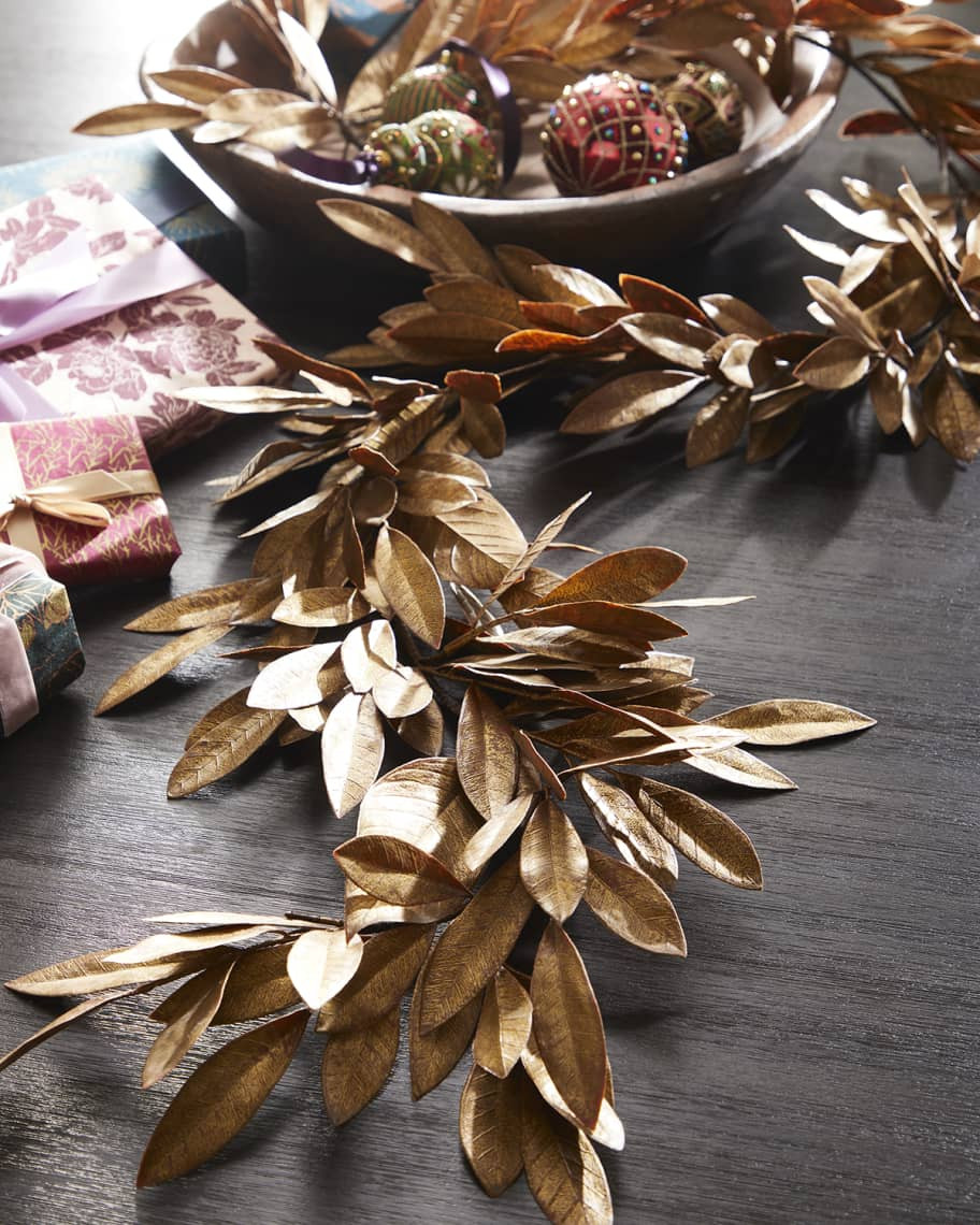 Jim Marvin 26" Gold Magnolia Leaf Garland | Neiman Marcus
