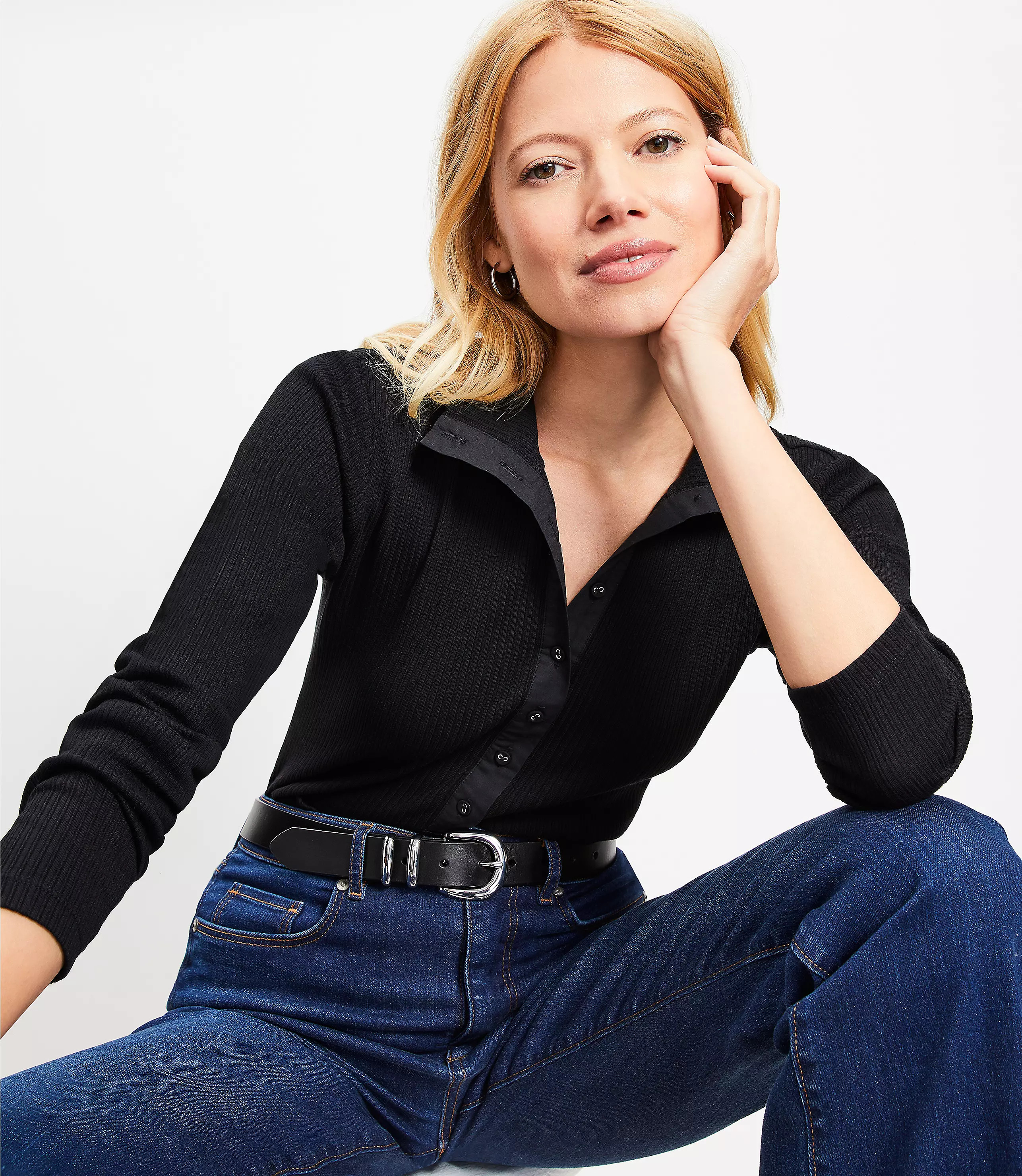 Pointelle Perfect Ribbed Henley Top | LOFT