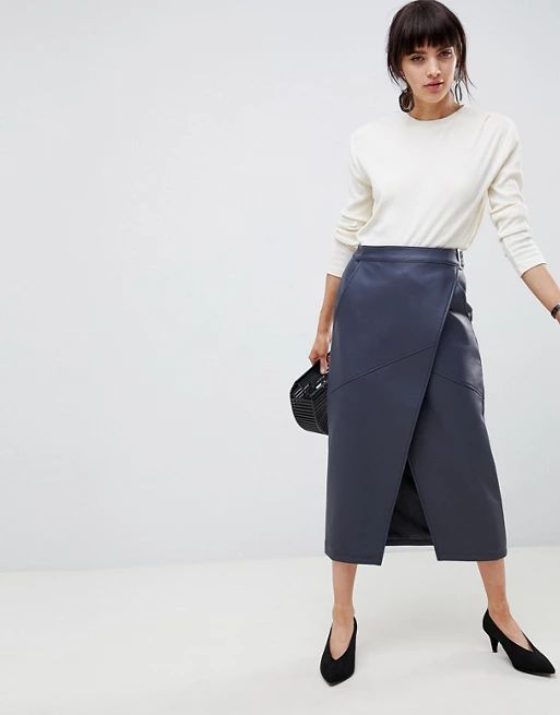 ASOS DESIGN leather look wrap midi skirt with buckle beltMORE FROM: | ASOS UK