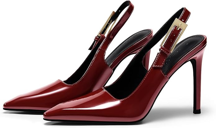 Coutgo Women's Slingback High Heels Pointed Toe Stilettos Metal Buckle Dress Party Pump Shoes | Amazon (US)