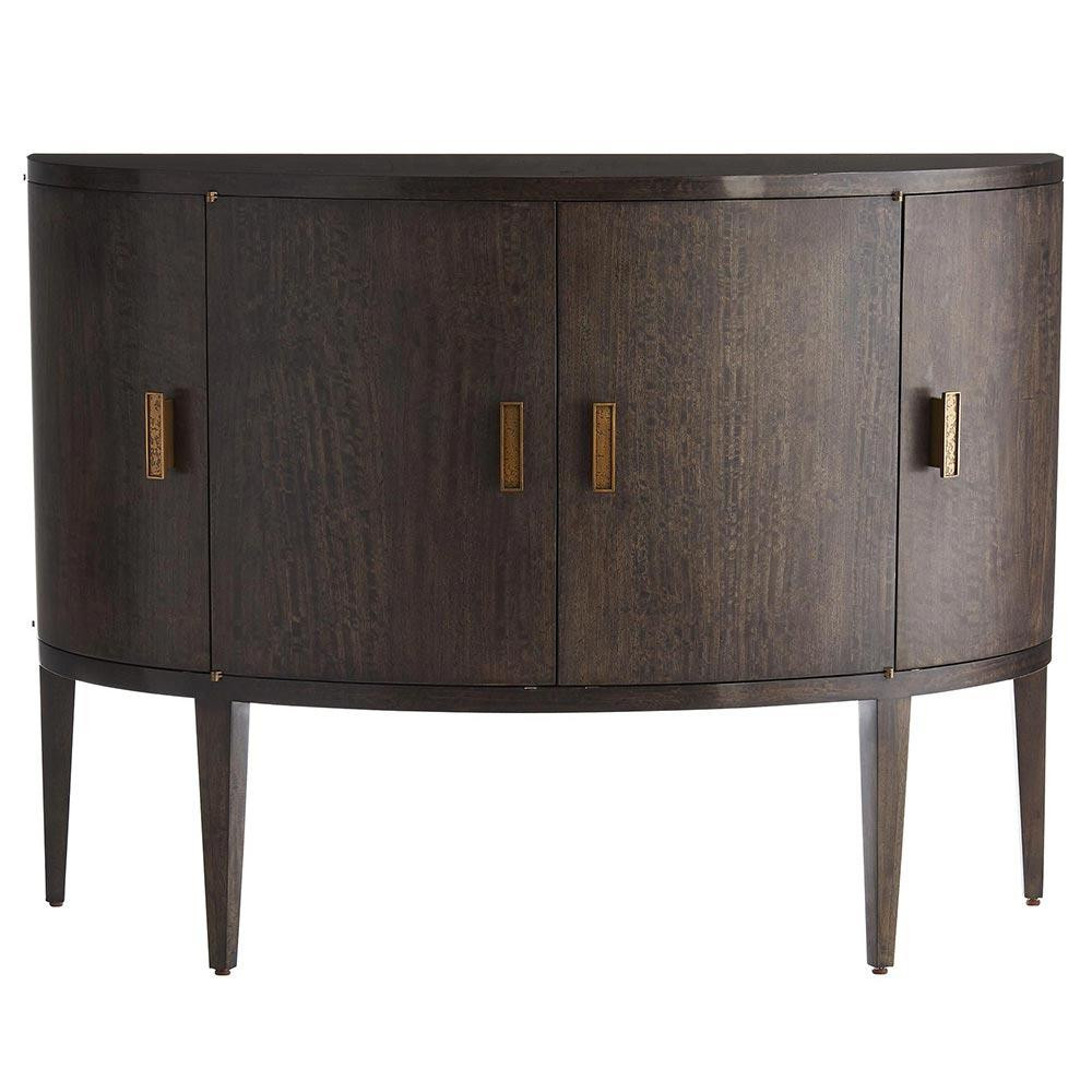 Arteriors Leilani Mid Century Dark Brown Wood 4 Door Demilune Console Table | Kathy Kuo Home