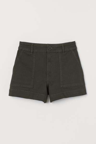 Cotton Twill Shorts - Dark khaki green - Ladies | H&M US | H&M (US + CA)