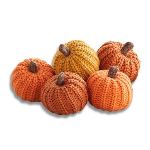 Your Heart's Content Mini Knit Pumpkins Set of 5, mini Pumpkin Decor, Orange Pumpkin Bowl fillers Fall Tiered Tray Decor Set, Autumn Table Decorations for Halloween (Mini Knit Orange) | Amazon (US)