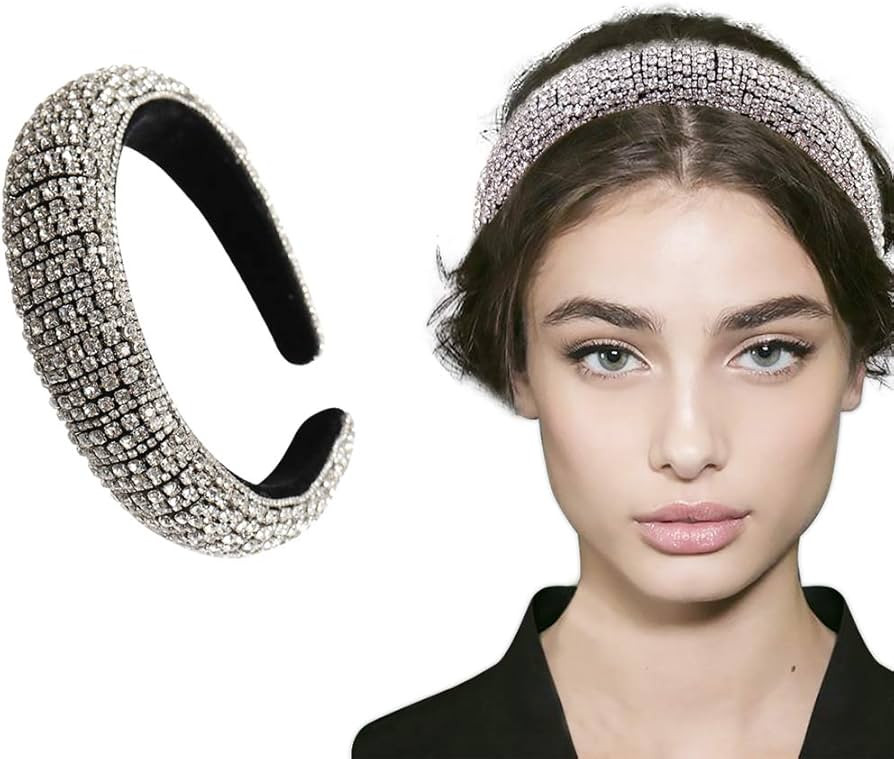Rhinestone Crystal Diamond Headbands for Women Fashionable Handmade Wide Hair Hoops Beaded Bling ... | Amazon (US)