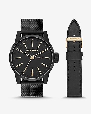 empire black mesh leather watch gift set | Express