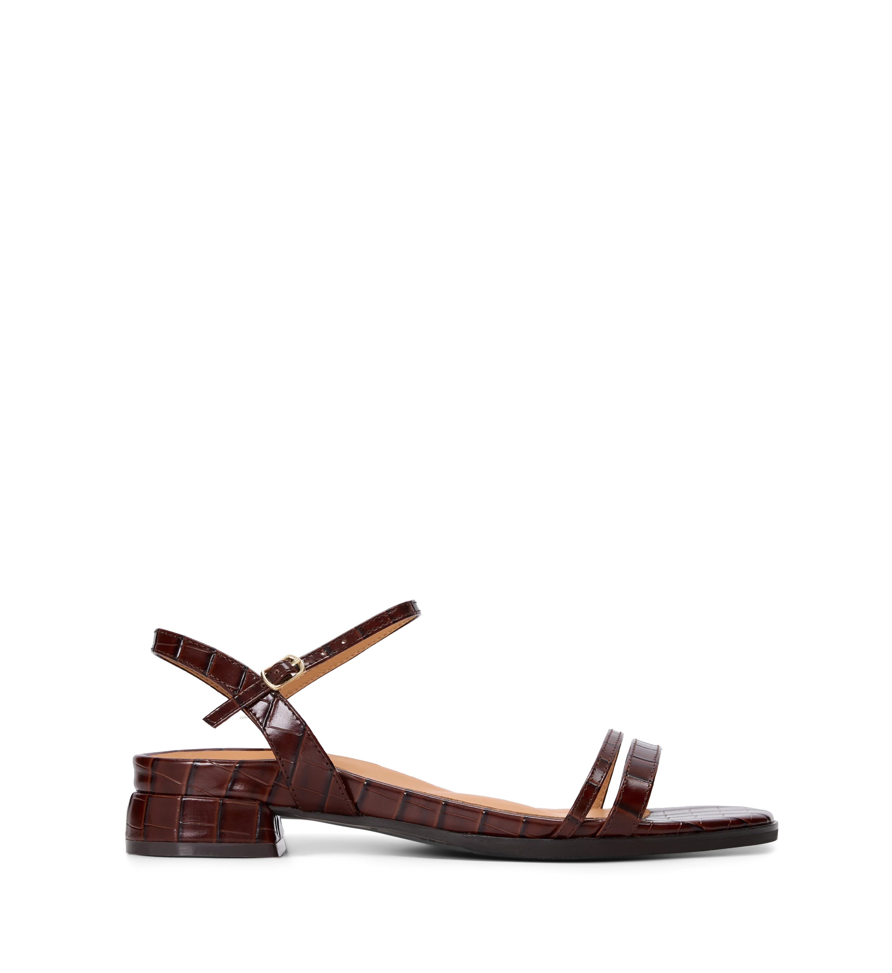 Emberiza Chocolate Brown Croc Emboss Leather Sandals | Bared Footwear | Bared Footwear