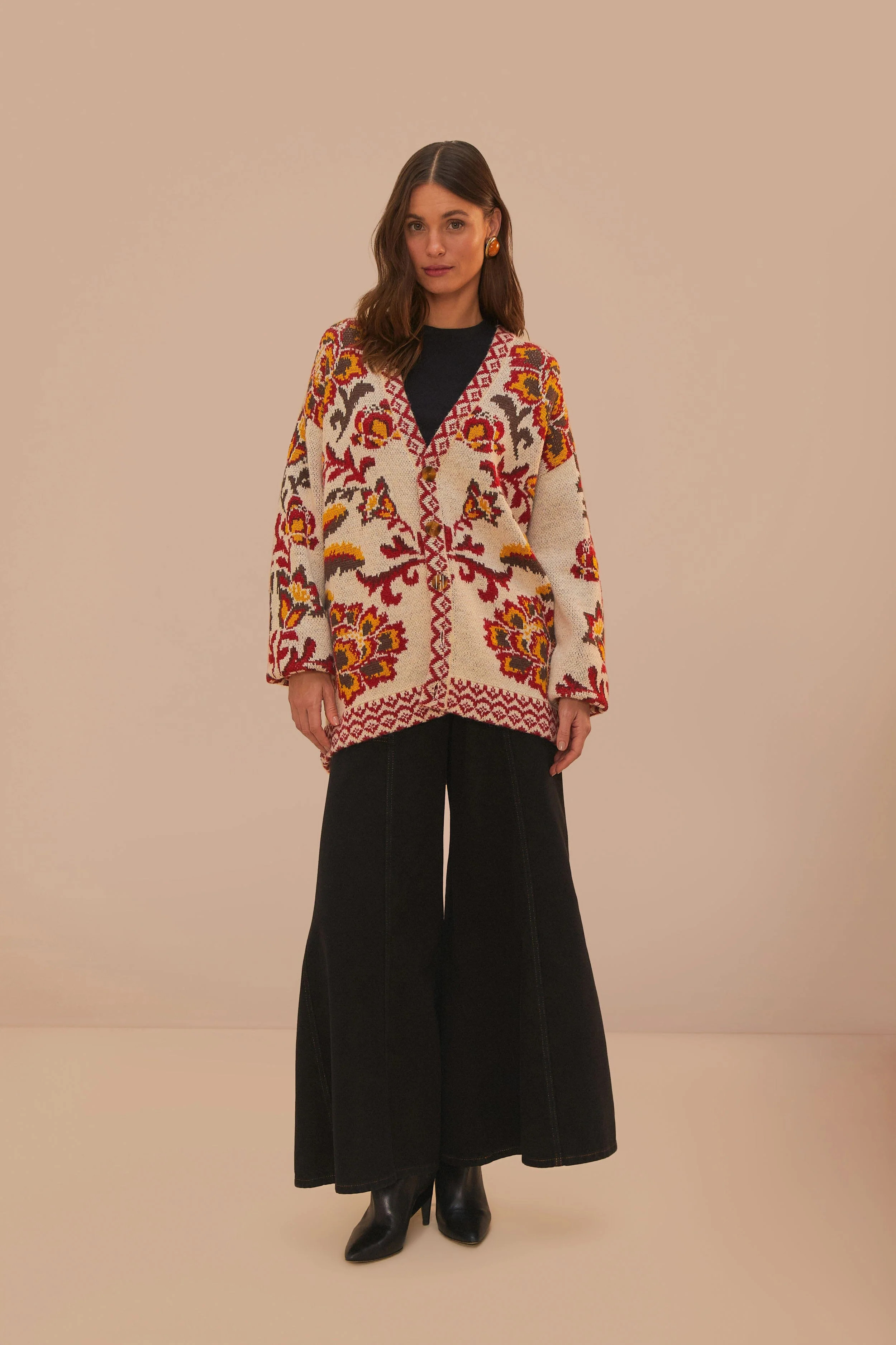 Cream Toucans Scarf Knit Cardigan | FarmRio (US)