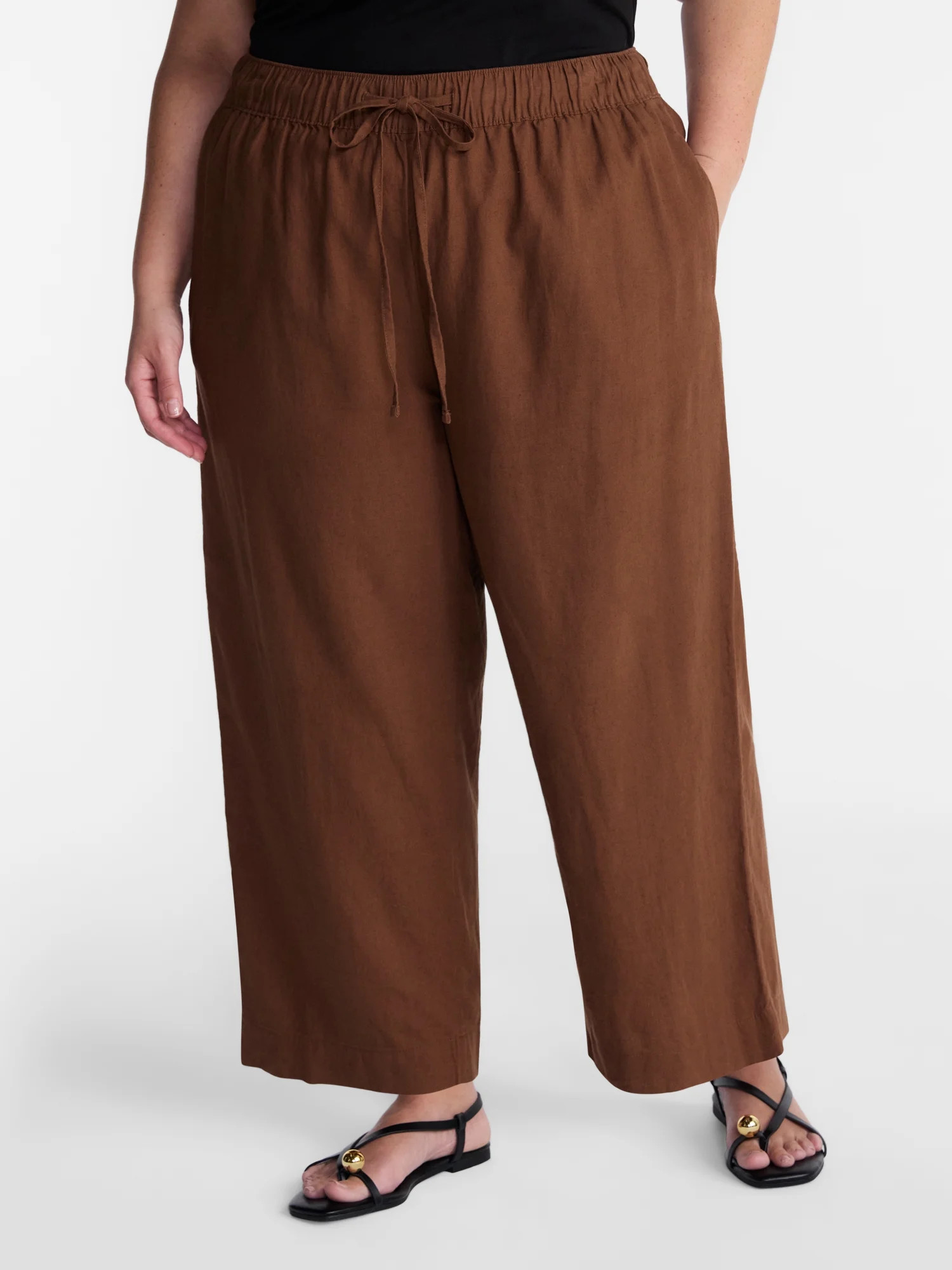 Terra & Sky Women\u2019s Plus Cropped Linen Blend Pants, 27\u201d Inseam, Sizes 0X-5X - Walmart.c... | Walmart (US)