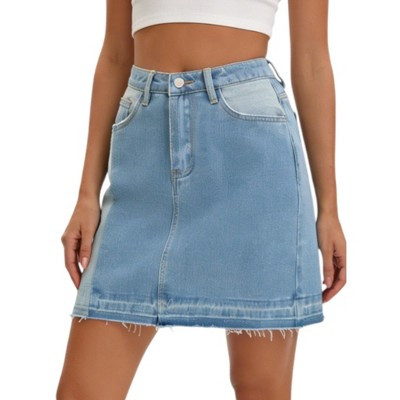INSPIRE CHIC Women's Denim Panel Color Block High Waisted A Line Mini Jean Skirt Medium Blue | Target
