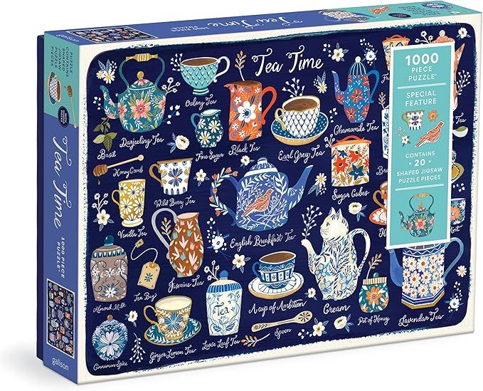 Tea Time 1000 Piece Puzzle with Shaped Pieces from Galison - 27” x 20” Puzzle with 20 Uniquel... | Amazon (US)