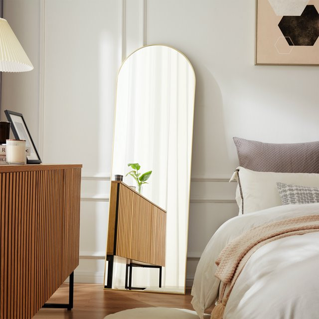 59"x16" Arched Full Length Mirror Full Body Floor Mirror with Stand for Bedroom Cloakroom, Gold | Walmart (US)