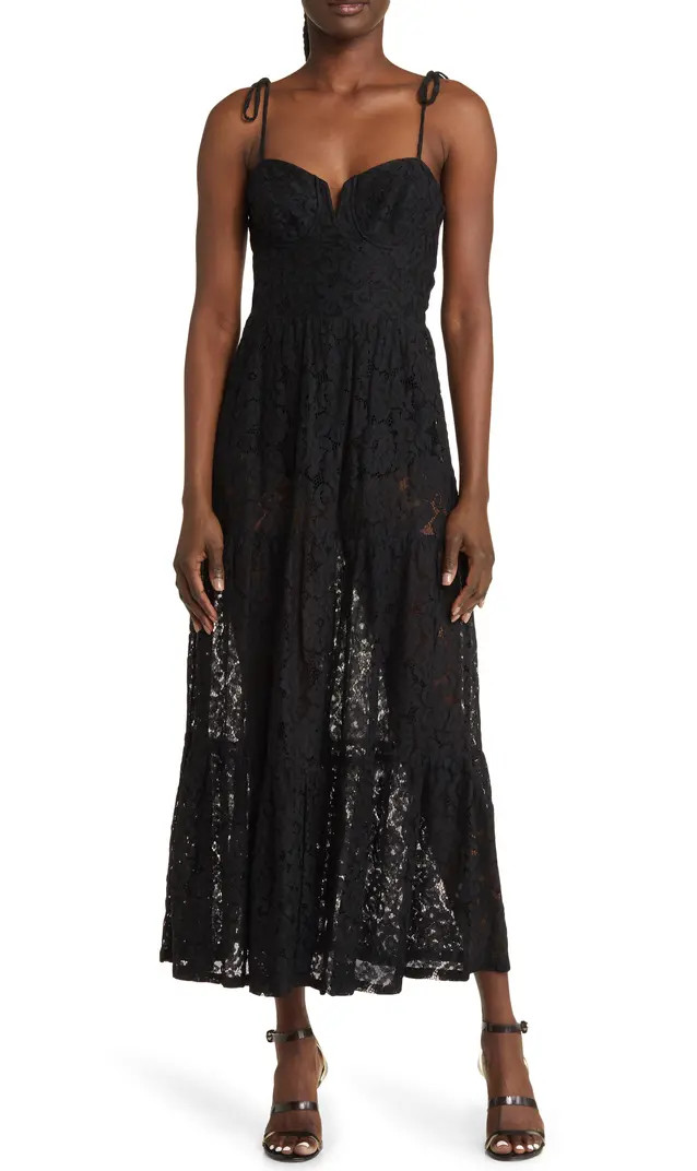 Tie Strap Tiered Lace Midi Dress | Nordstrom