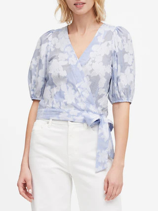 Floral Puff-Sleeve Cropped Top | Banana Republic (US)
