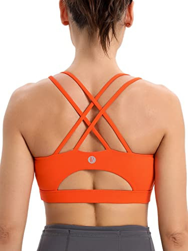 RUNNING GIRL Sports Bras for Women,Strappy Back Plus Size Bras Padded Workout Sports Bras Push up(WX2354 Vermillion Orange,M) | Amazon (US)