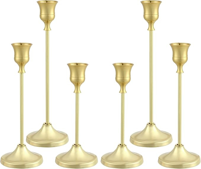 Candlestick Holders 6PCS, Metal Taper Candle Holder, Gold Candle Holders for Pillar Candles, Cand... | Amazon (US)