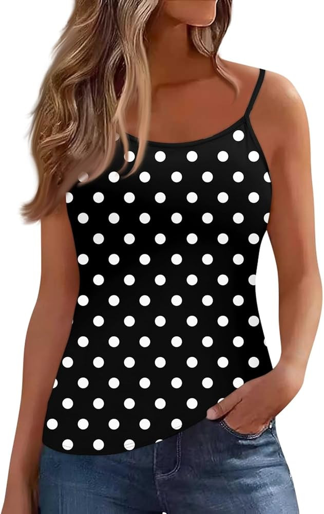 Tank Top for Women Loose Fit Summer Spaghetti Straps Cami Top Basic Scoop Neck Adjustable Cute Sl... | Amazon (US)