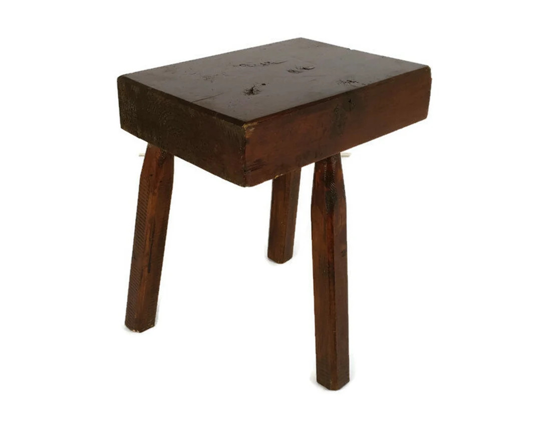 Vintage  Hand Carved wood Milking Stool Pedestal Table Pedestal Barn Style country | Etsy (US)