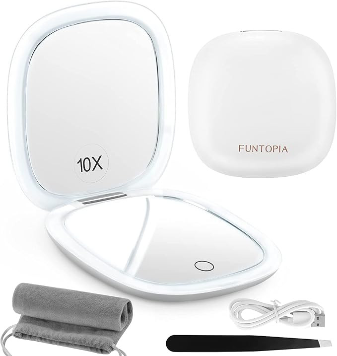 Funtopia Magnifying Mirror with Light, 1X/10X Magnification Compact Mirror, Dimmable Double Sided... | Amazon (US)