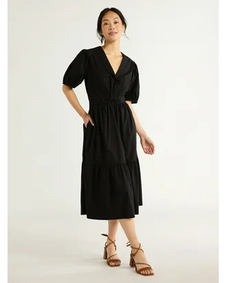 Free Assembly Women's Twist Front Cotton Midi Dress, Sizes XS-XXL | Walmart (US)
