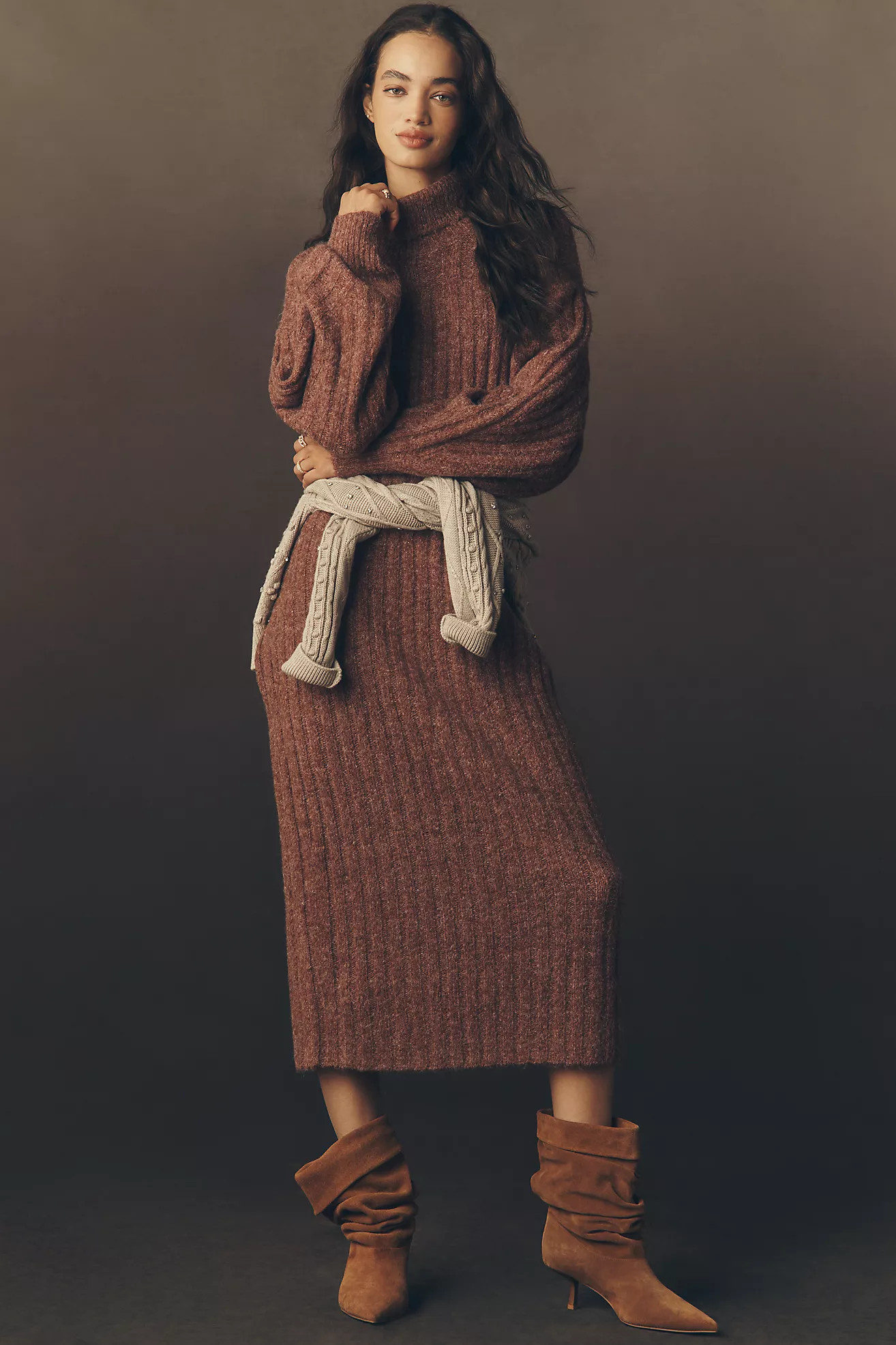 By Anthropologie Long-Sleeve Turtleneck Belted Sweater Midi Dress | Anthropologie (US)