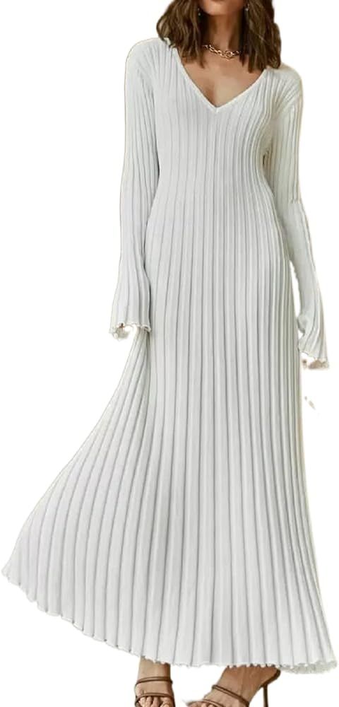 SOOKABEILA Women's Sexy Long Maxi Dress V Neck Backless Slim Fit Pencil Long Dress Bodycon Party ... | Amazon (US)