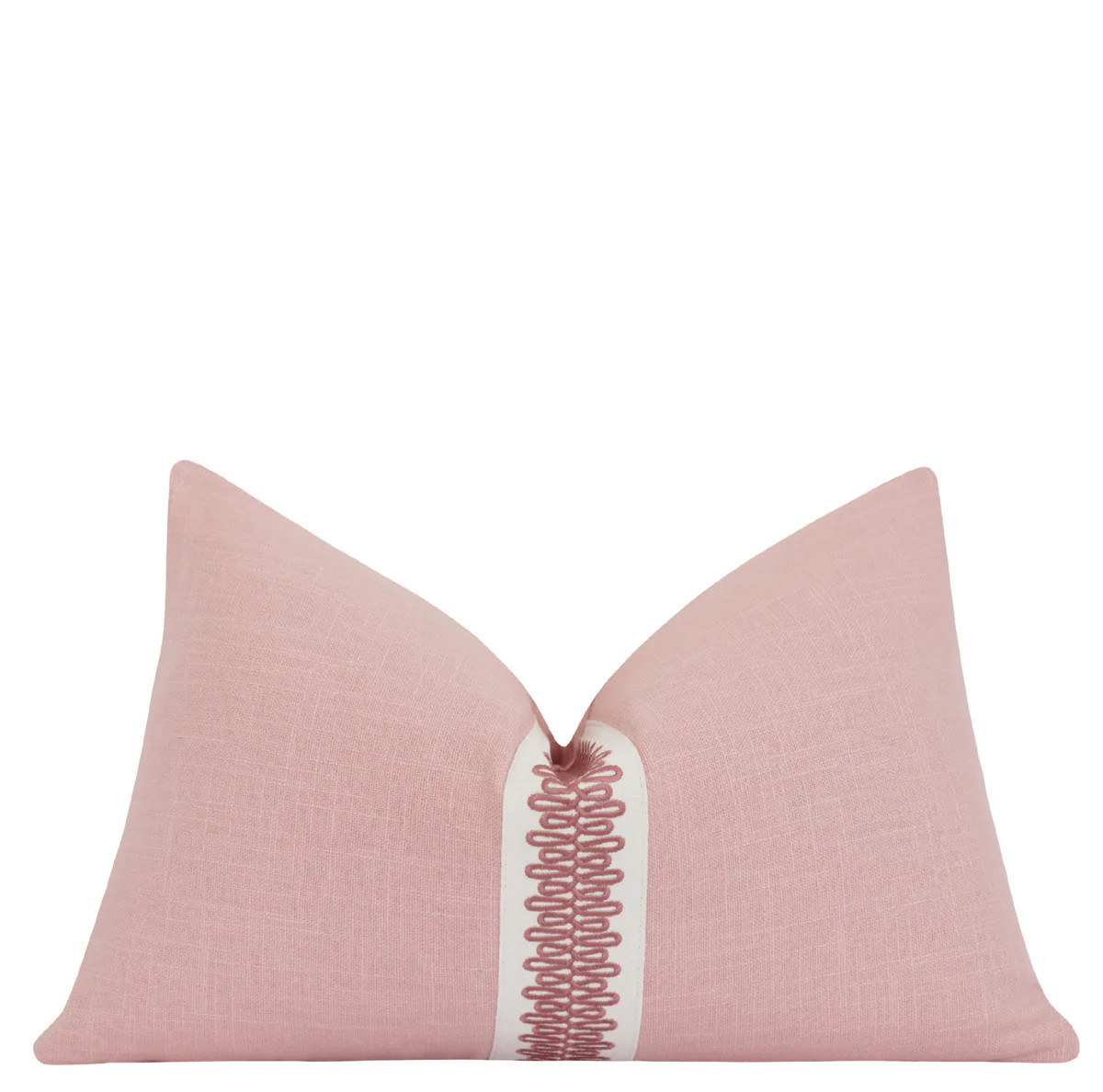 Blush Pink Linen Pillow Cover with Embroidered Loop Trim Decorative Throw Pillow for Sofa or Bed | Land of Pillows