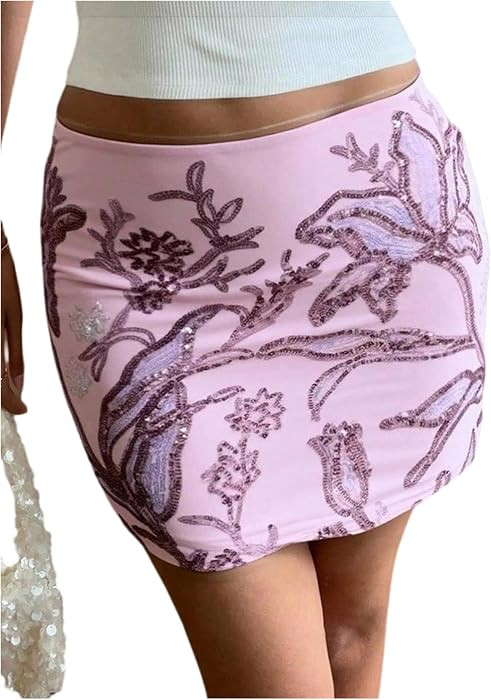 MakeMeChic Women's Sequin Mini Skirt Floral Bodycon Glitter Summer Y2K Party Short Skirts | Amazon (US)