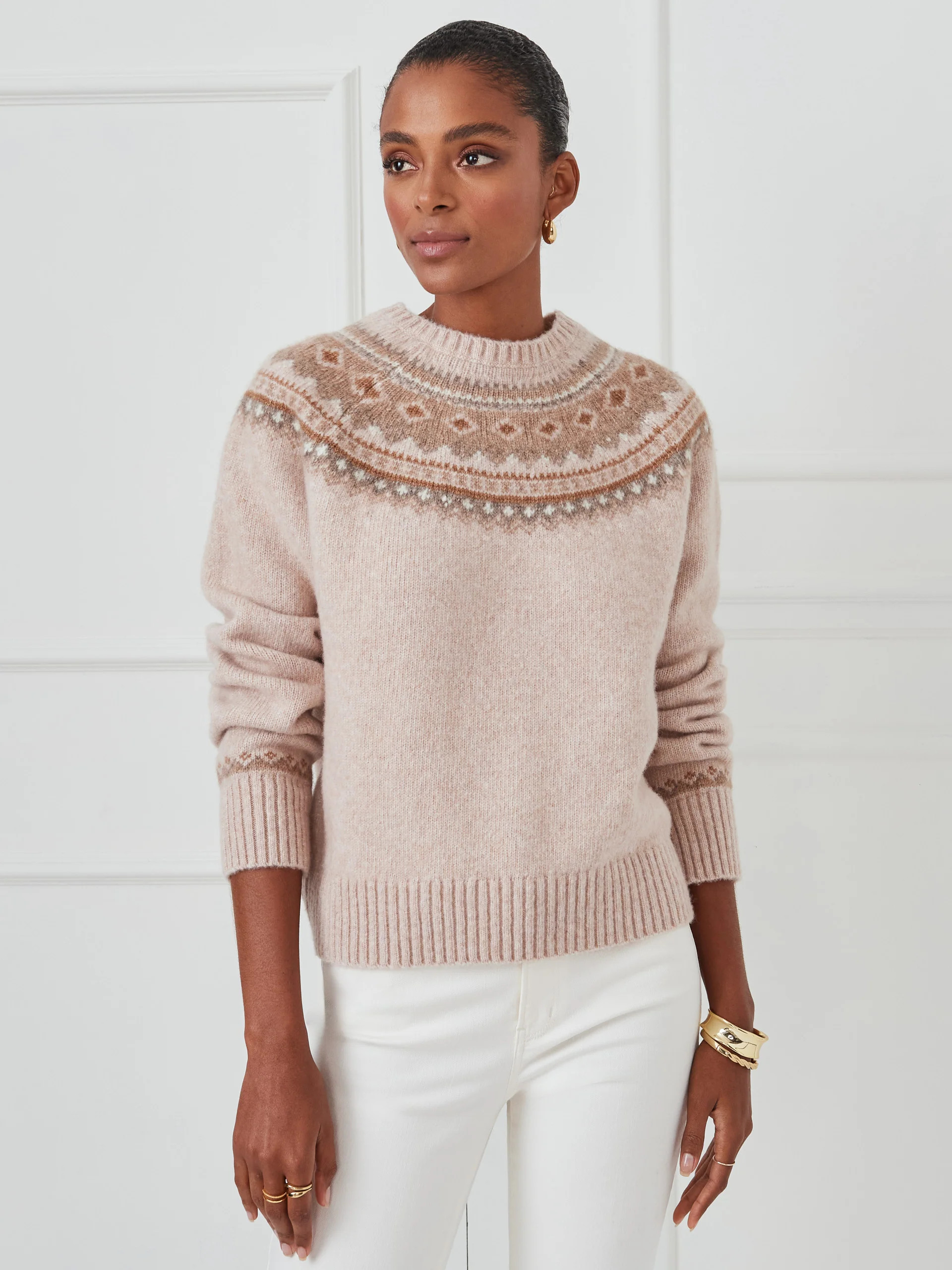 Lt_Camel/Camel Fairisle Joey Sweater | Women's Sweaters | J.McLaughlin | J.McLaughlin