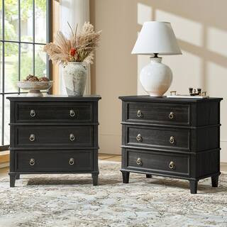 Olinto Charcoal 3-Drawer 28 in. W Nightstand (Set of 2) | The Home Depot