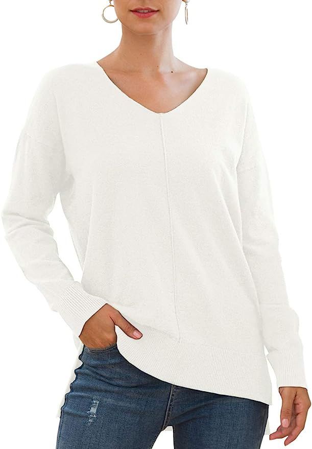 Jouica Women's Casual Lightweight V Neck Batwing Sleeve Knit Top Loose Pullover Sweater | Amazon (US)