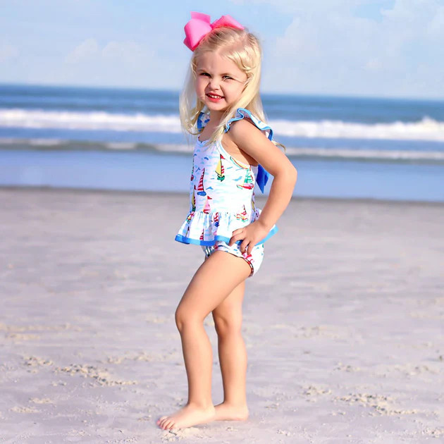 Sailboat Print Peplum One Piece | Classic Whimsy