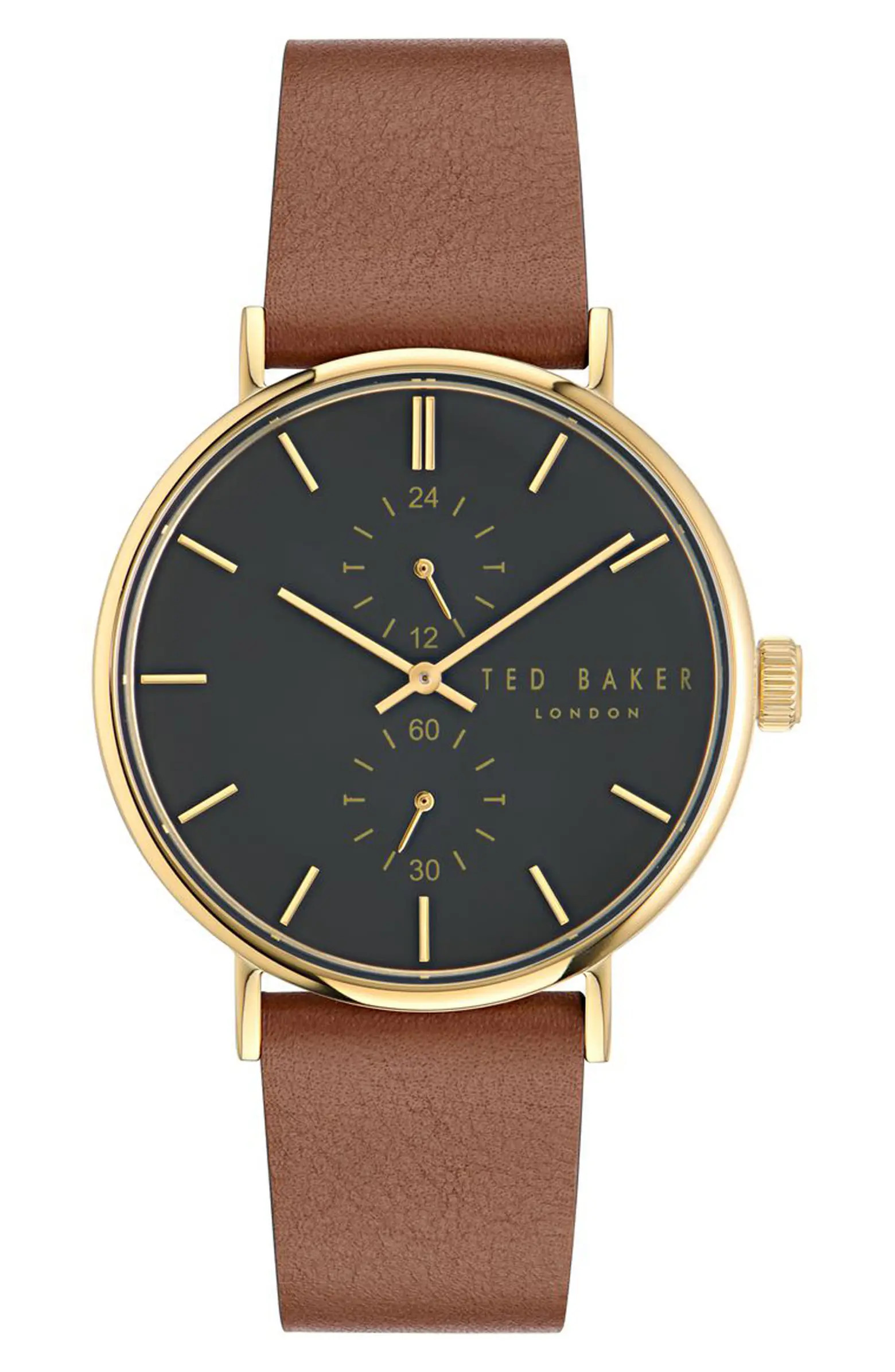 Ted Baker London Recycled Stainless Steel Leather Strap Watch, 41mm | Nordstrom | Nordstrom