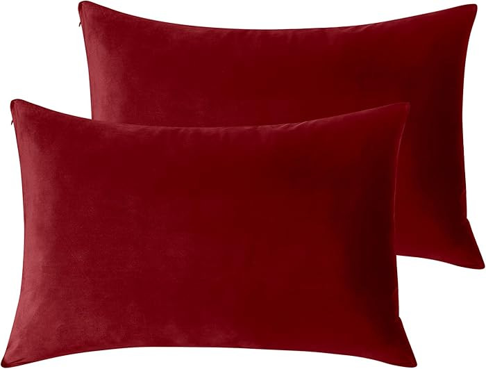 StangH Christmas Pillowcase Velvet Pillow Covers, Queen Size, Red, Set of 2 | Amazon (US)