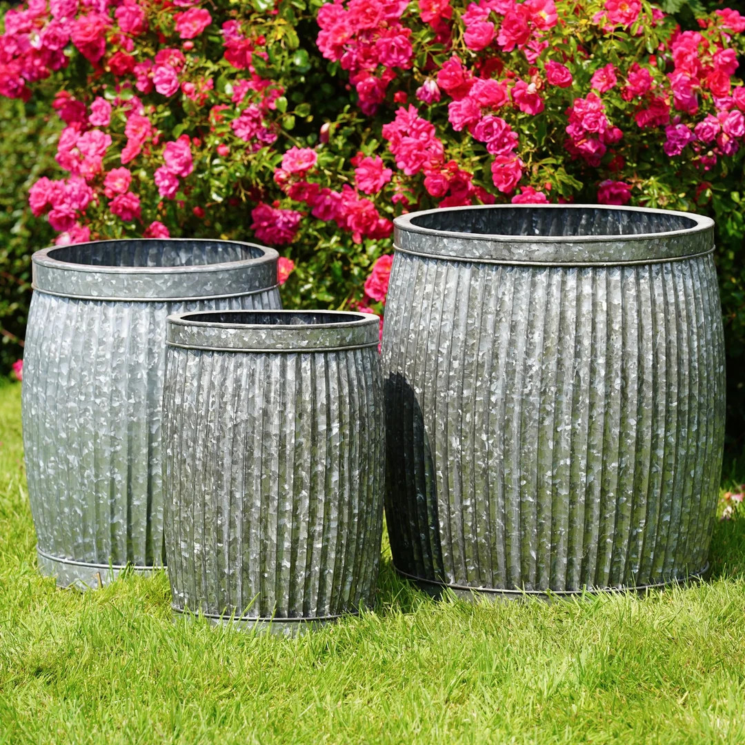 Large Galvanised Dolly Tub Set 3 | Metal Steel Garden Flower Pot Trough Planter Outdoor British X... | Etsy (US)