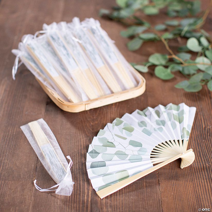 Bulk Eucalyptus Printed Hand Fan Favor Kit for 48 | Oriental Trading Company