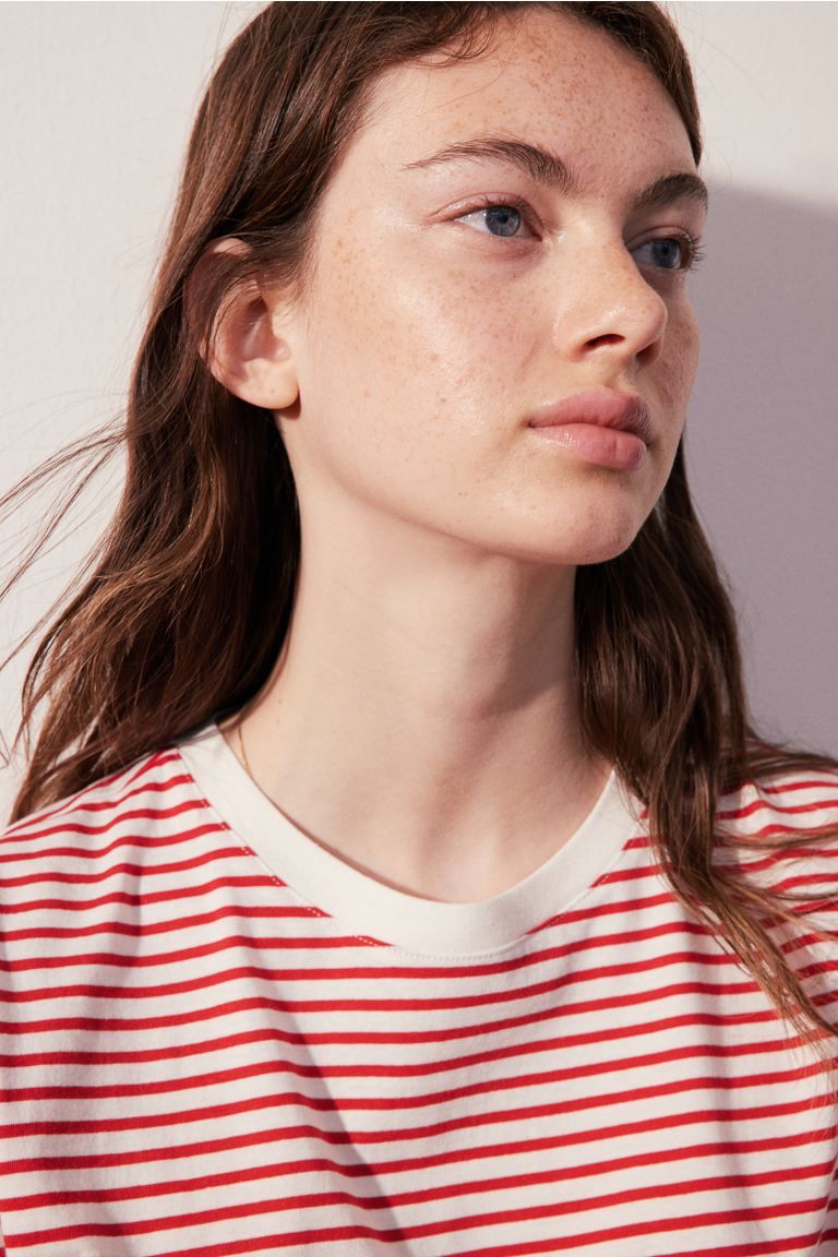 Cotton T-shirt - Red/striped - Ladies | H&M US | H&M (US + CA)