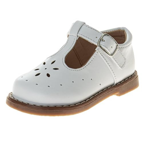Josmo Baby Girls Maryjane Flats Slipon T Strap Closure - Newborn Infant Formal Dress Shoes Mary Jane - White (Size 5 Toddler) | Amazon (US)