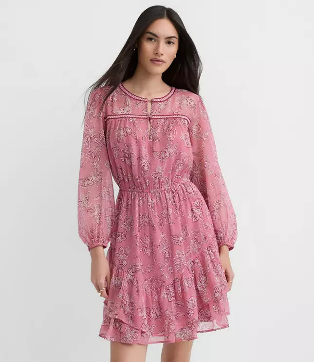 Paisley Ruffle Mini Dress | LOFT