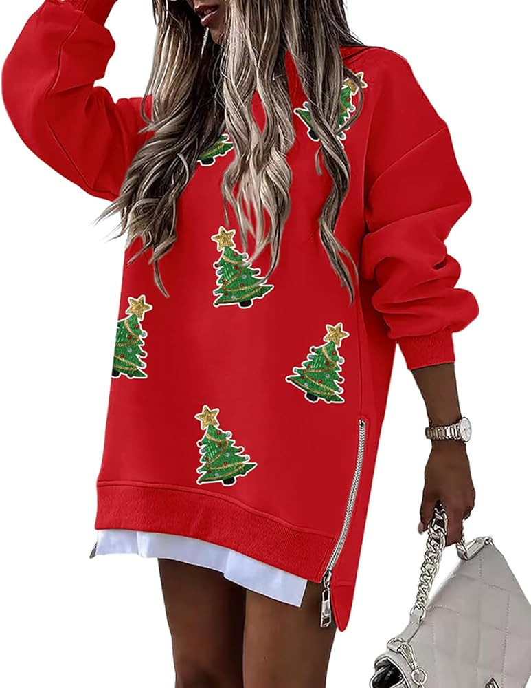 CHICME Christmas Sweatshirt for Women Rhinestone Wine Glass Pattern Xmas Holiday Sweatshirt | Amazon (US)