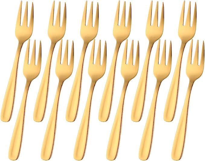 12 Pieces Appetizers Desert Forks, Baikai 18/10 Stainless Steel Finished Tasting Cocktail Mini Sa... | Amazon (US)