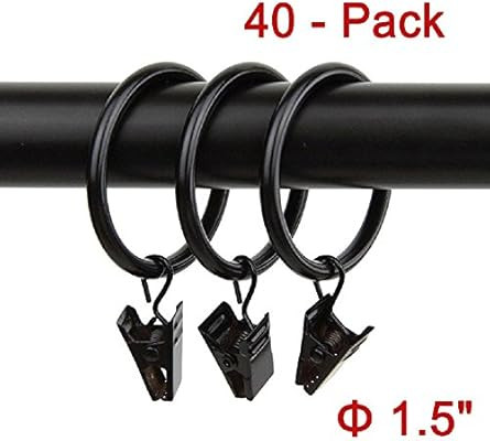 Lansian 40pcs Rustproof Drapery Matte Stainless Steel Metal Curtain Rings with Clips 1.5 inch Dra... | Amazon (US)