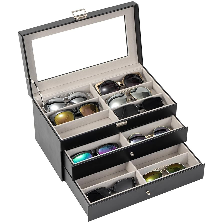 ProCase 3-layer Sunglasses Storage Organizer, 18 Slots Leather Sunglass Box Multiple Pairs Eyegla... | Amazon (US)
