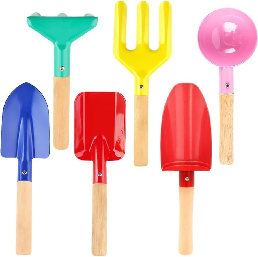 Beach Toys for Kids, 6Pcs 8'' Kids Gardening Tools Sand Toys Set, Metal Garden Tools with Sturdy ... | Amazon (US)