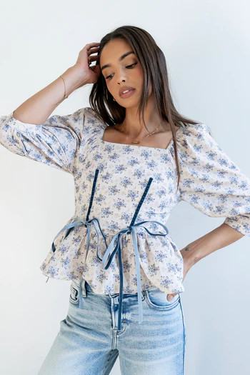 Jerzey Floral Peplum Blouse in Ecru | Böhme US