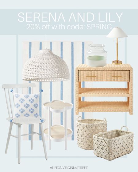 Serena and lily spring sale is going on! Get 20% off your order with code: SPRING. This includes this area rug, night stand, baskets, table lamp, martini table, chandelier, white dining chair, blue and white throw pillow, and gold table lamp. 

coastal decor, coastal home, coastal style, coastal living, coastal home decor, spring home decor, dining room decor, serena and lily, serena and lily sale, bedroom decor, bedroom furniture, beach house decor, beach house furniture, coastal lighting, coastal furniture

#LTKsalealert #LTKFind #LTKSeasonal