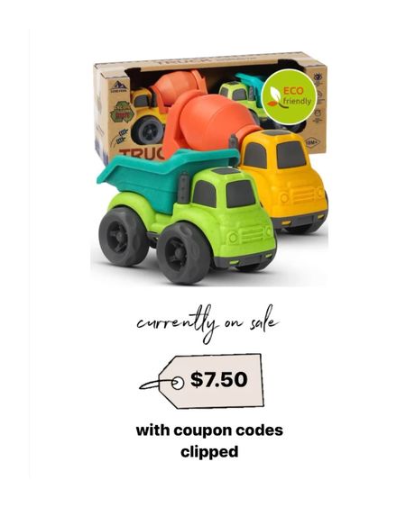 The eco friendly toy trucks are currently on sale for $7.50 at Amazon when you clip the available coupon codes! 

Toddler, kid, kids, gift, gifts, ideas, stock, up, toy, toys, coupon, online, couponing, affordable, inexpensive, Christmas, holiday, holidays, on, sale, discount, discounted, budget, boys, boy, girl, dump, truck, trucks, set, play, set.

#LTKsalealert #LTKkids #LTKGiftGuide