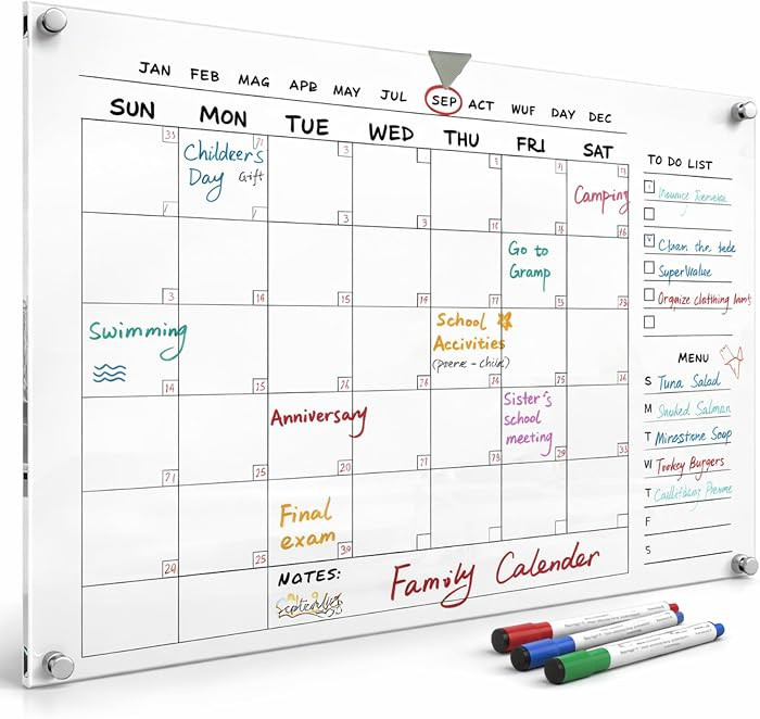Large 28x20 Acrylic Wall Calendar \u2013 Clear Dry Erase Monthly Planner for Wall \u2013 Family C... | Amazon (US)