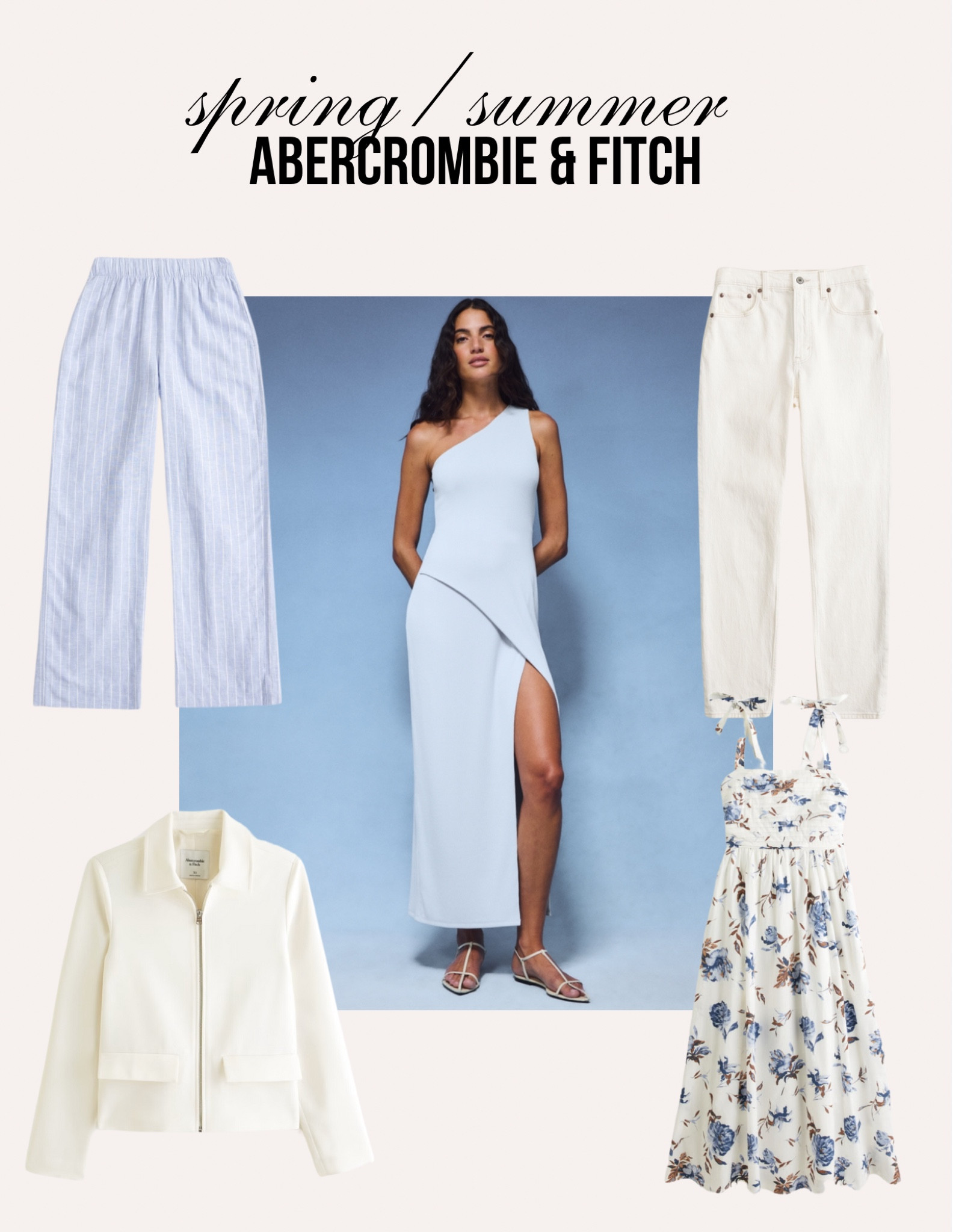 Abercrombie & Fitch sale picks. The one shoulder dress is just stunning and I love the blue colour too! Otherwise, staple cream jeans, floral dress and PJ style stripe trousers. This jacket is just perfect with everything too!

#LTKworkwear #LTKsalealert #LTKstyletip