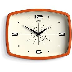 JONES CLOCKS® Movie Wall Clock | Rectangular Retro Clock | 10 inch | Orange | Cool mid-Century D... | Amazon (US)