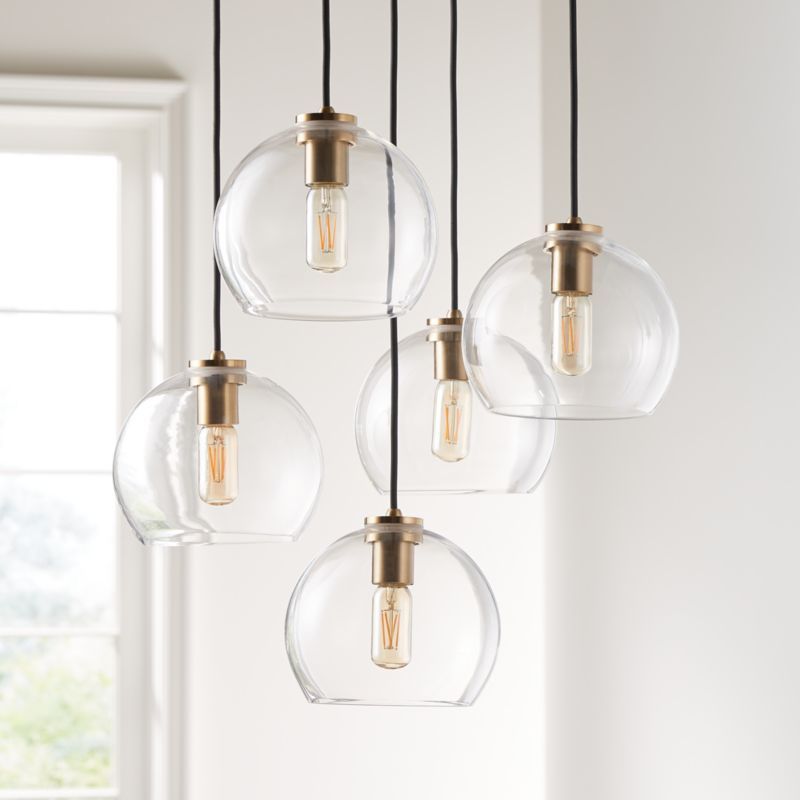 Arren Brass Round 5-Light Pendant with Clear Round Shades + Reviews | Crate and Barrel | Crate & Barrel